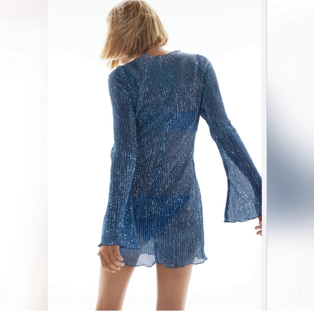 Shimmering Blue Long Sleeve Dress